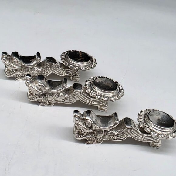 Japanese Porcelain Spoons With Silverplated Dragon Rest Design Set of 3 - Picture 8 of 9